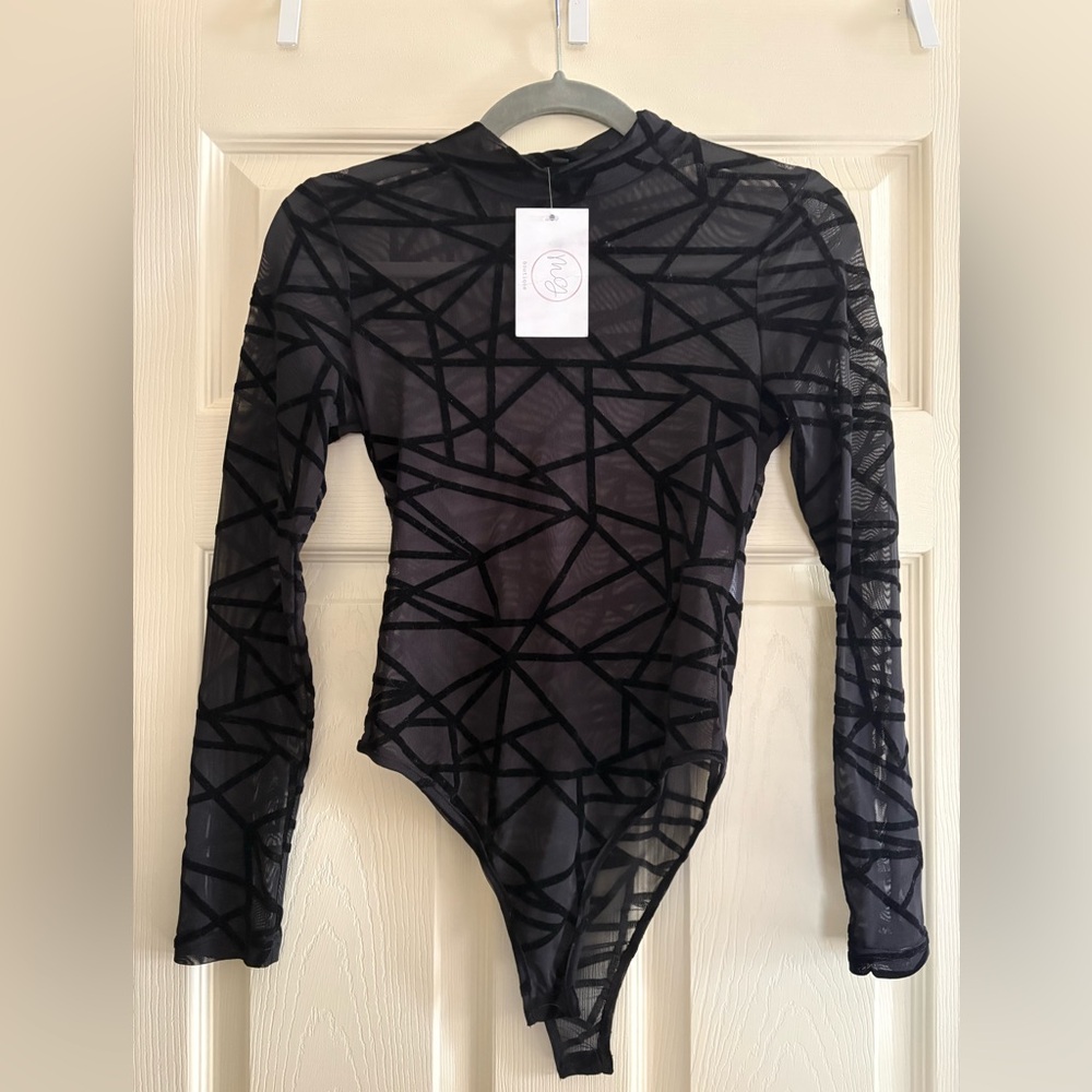 Black Geometric Mesh Bodysuit